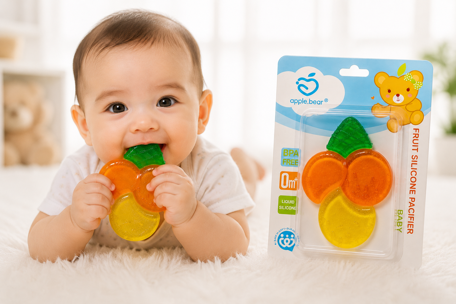 Fruit Silicone Baby Teether & Pacifier | BPA Free | 0m+ সিলিকন বেবি টিথার ও প্যাসিফায়ার